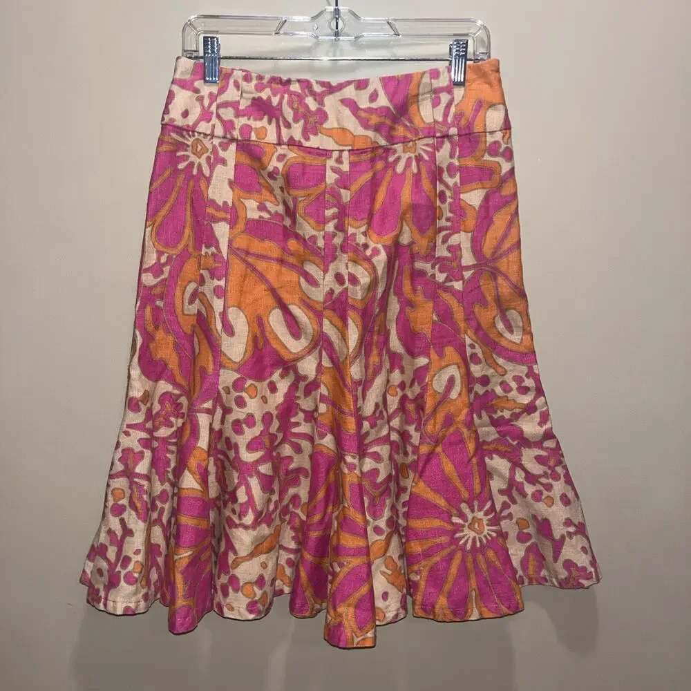 Focus 2000 Women's Linen Pink Brown Orange Abstract Skirt 6 Colorful Eclectic - Picture 5 of 12